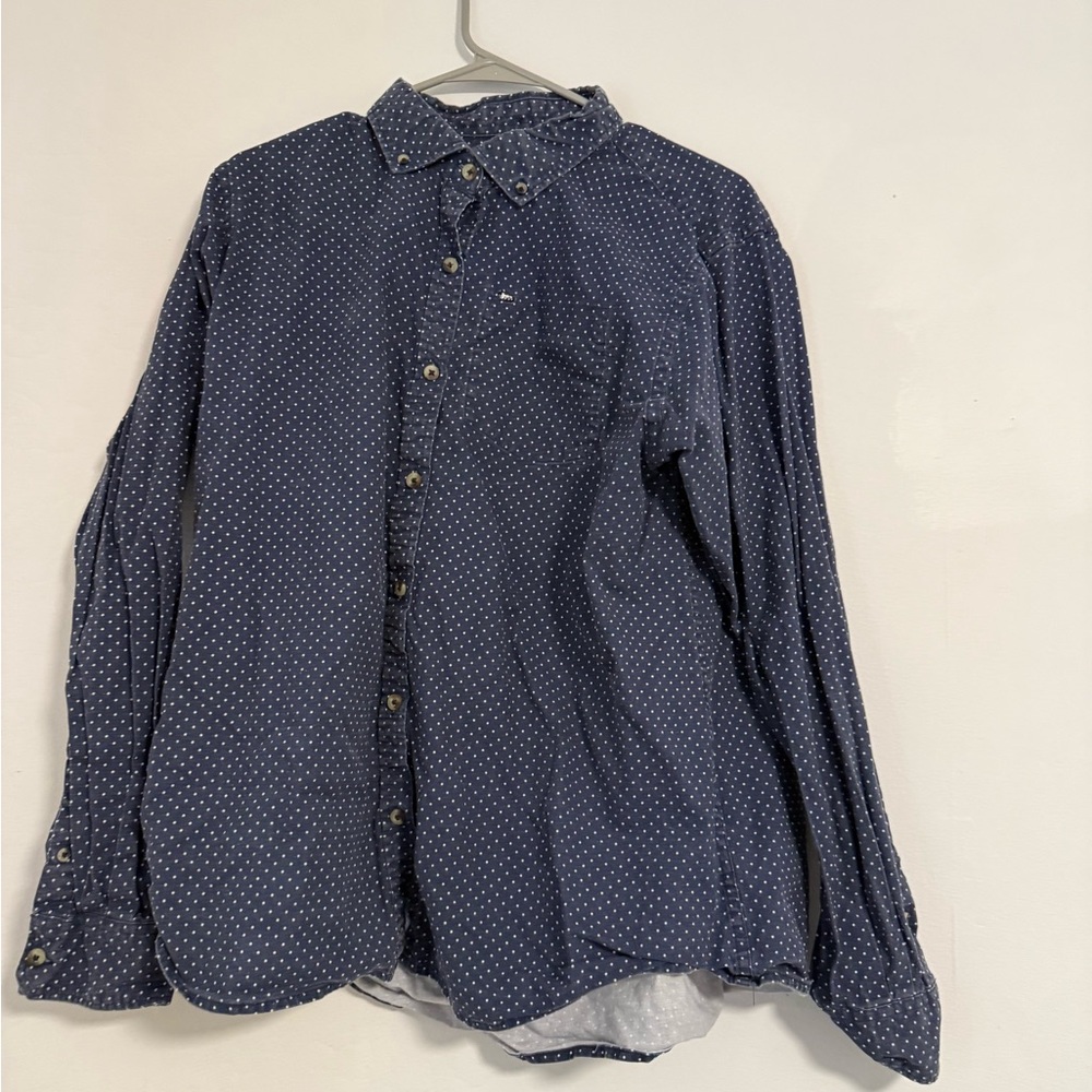 Peau De Loup Navy Long Sleeve Dot Button-Up Shirt